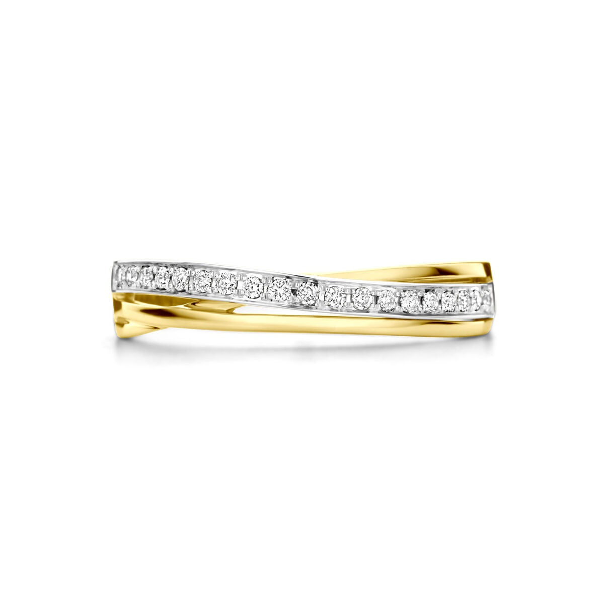 anillo bicolor de 14k con diamante de 0.13ct