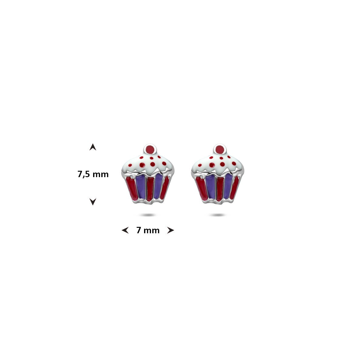 Pendientes de botón de plata cupcake – joyería infantil chapada en rodio 7,5 mm
