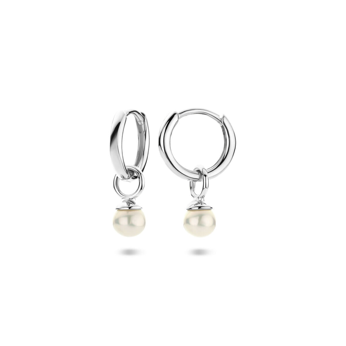 Aros de plata con perla – plata 925 rodiada, 18 mm
