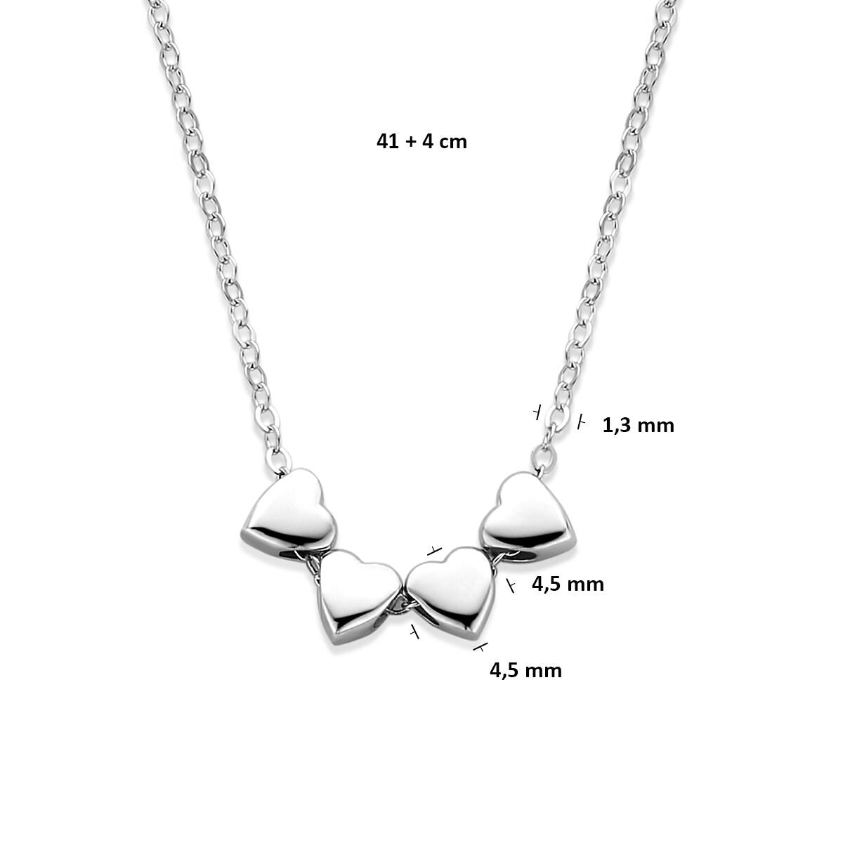 Collar de plata 925 rodiado con 4 corazones