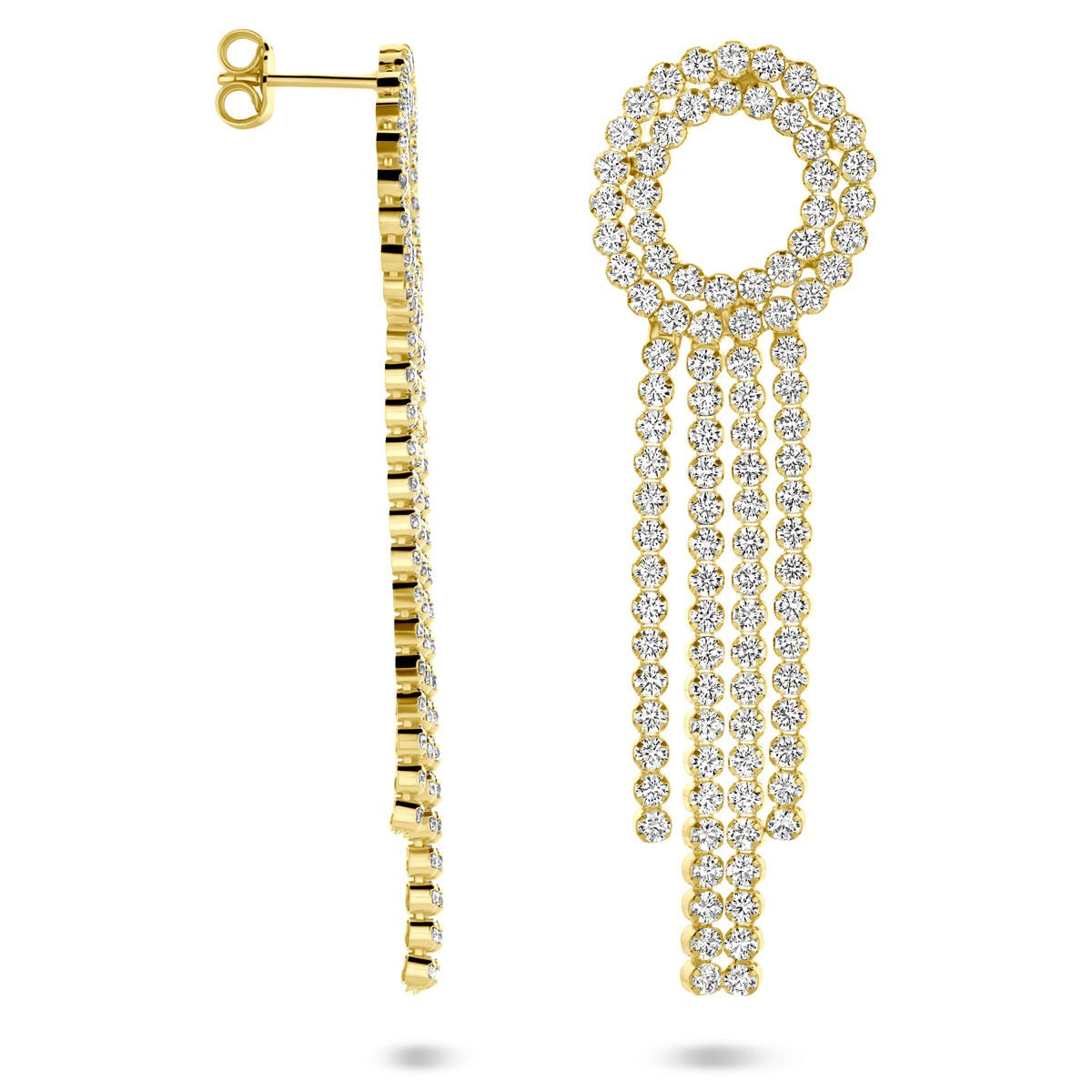 Pendientes de plata chapados en oro con circonitas – 62 mm