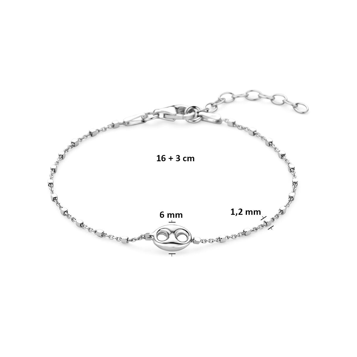 pulsera grano de café 16 + 3 cm plata rodiada