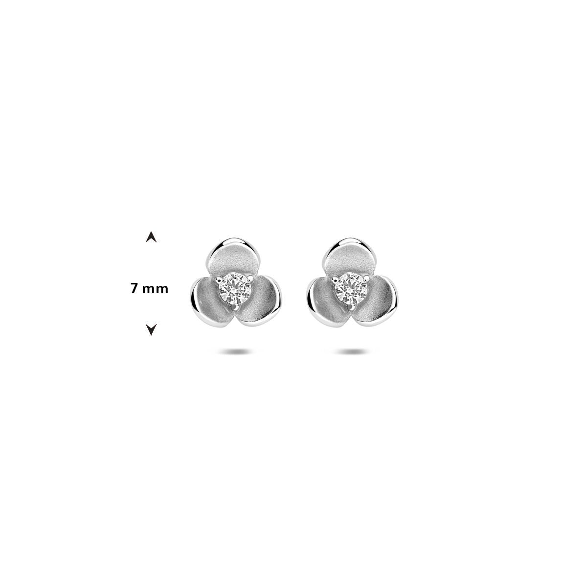 Pendientes de botón de plata con circonitas en forma de flor – 7 mm