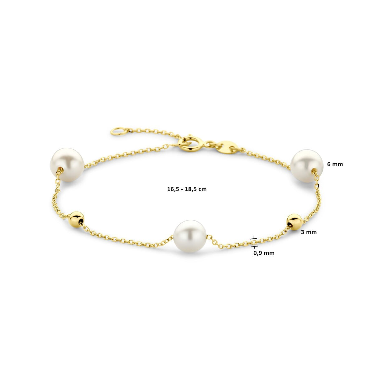 pulsera de mujer de oro amarillo de 14k con perlas y bolitas