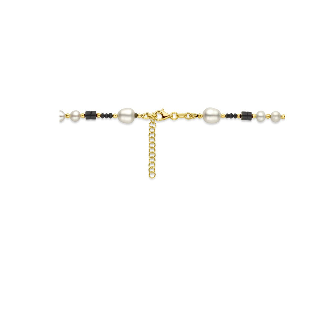 Goudkleurig verguld zilveren dames ketting met parels en onyx