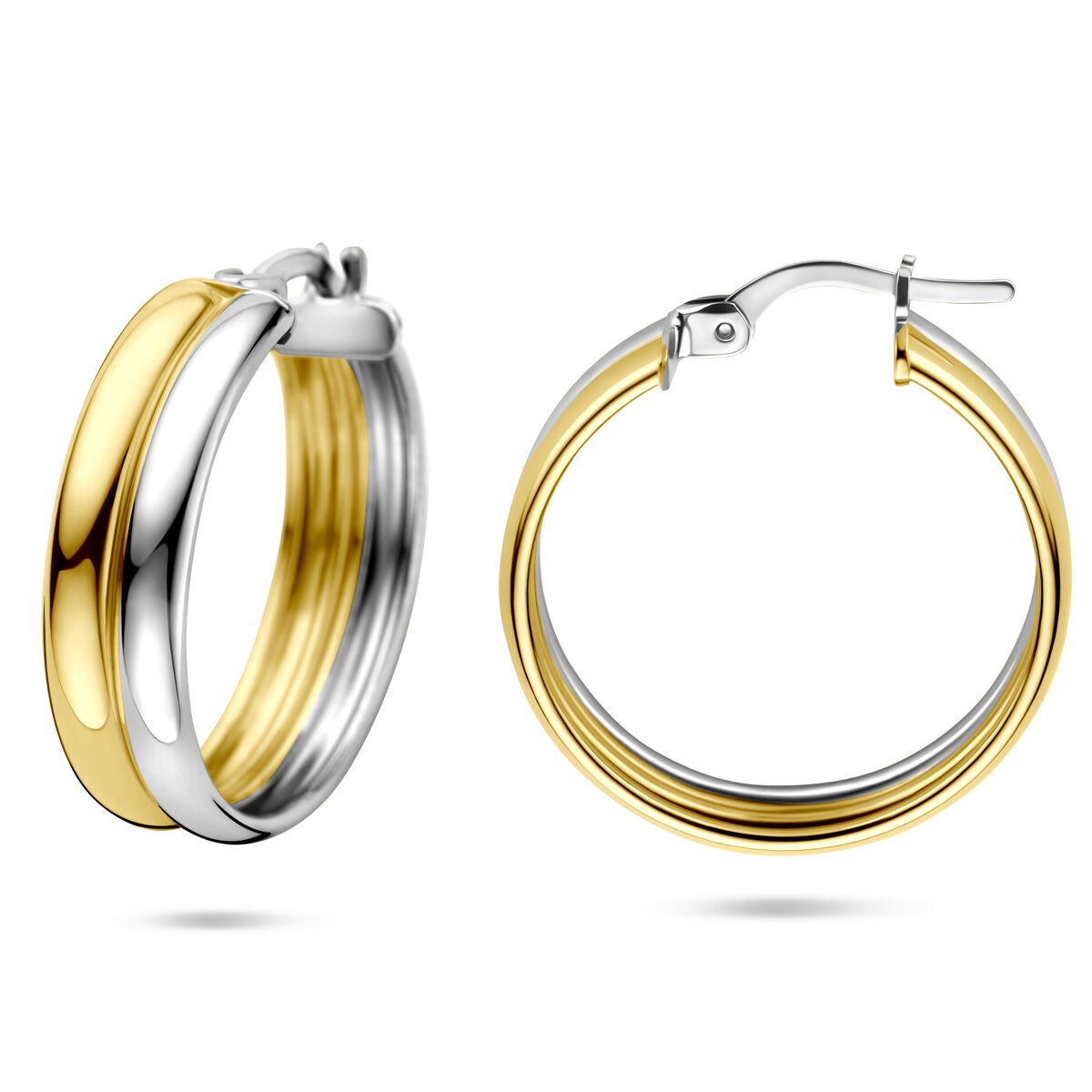 Aros bicolor de plata – chapado en oro y rodiado 925 plata, 23x6 mm