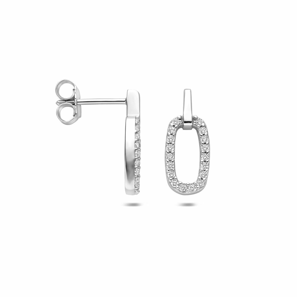 Pendientes de botón de plata con entorno de circonitas 16,5 mm