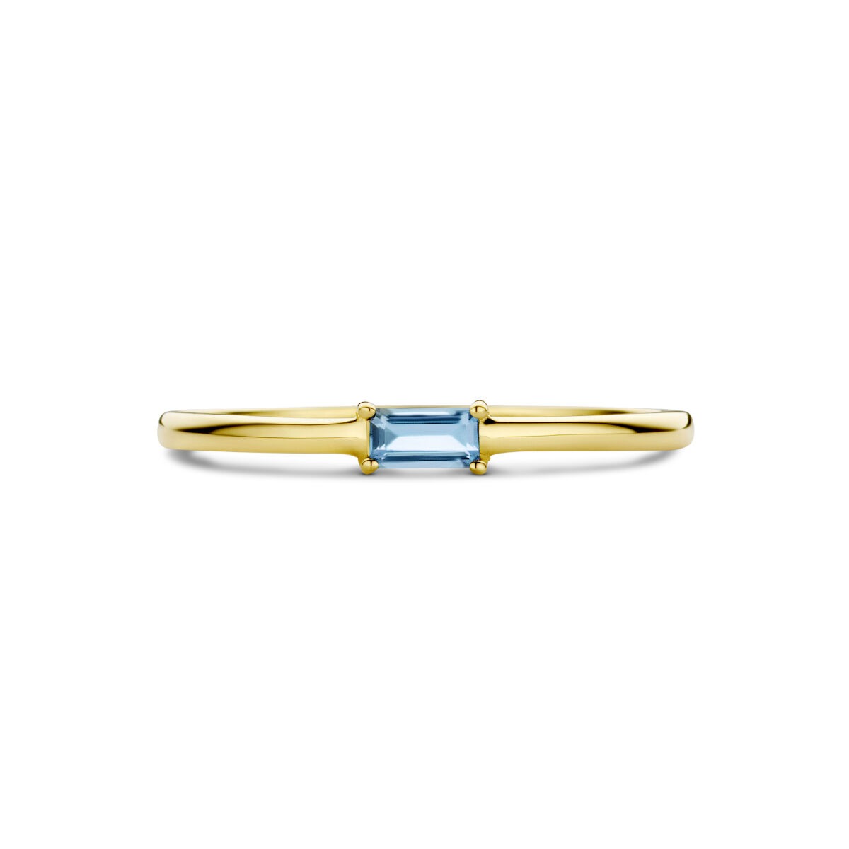 anillo de oro amarillo de 14k con aguamarina tallada en baguette