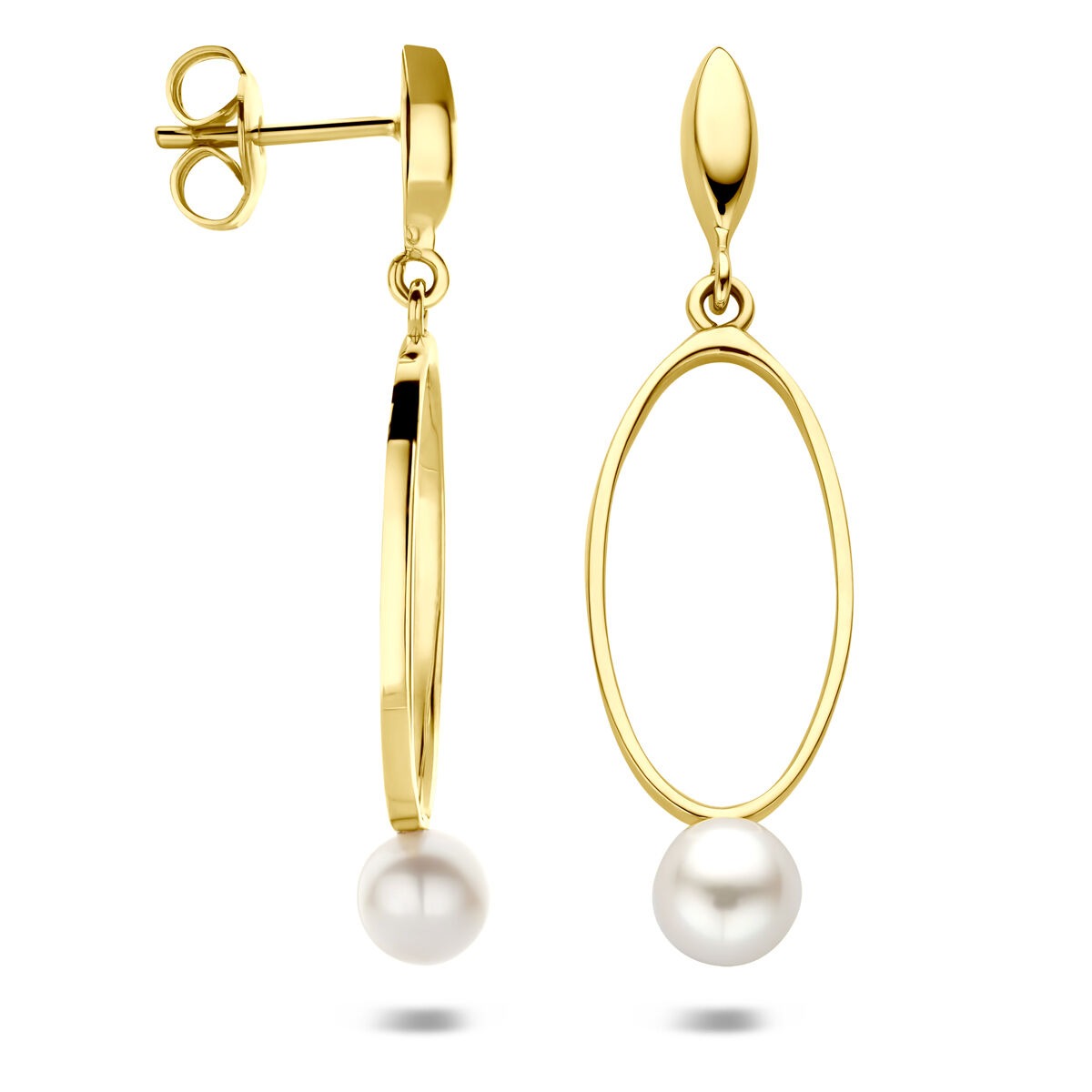 Aros de oro amarillo de 14k con perla 37 mm
