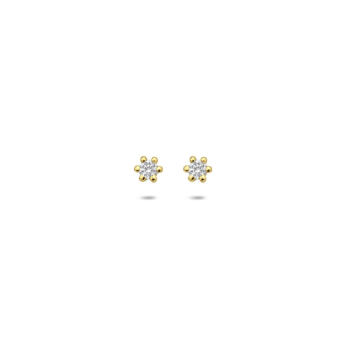 Pendientes de oro amarillo de 14k con diamantes cultivados en laboratorio, en forma de flor.