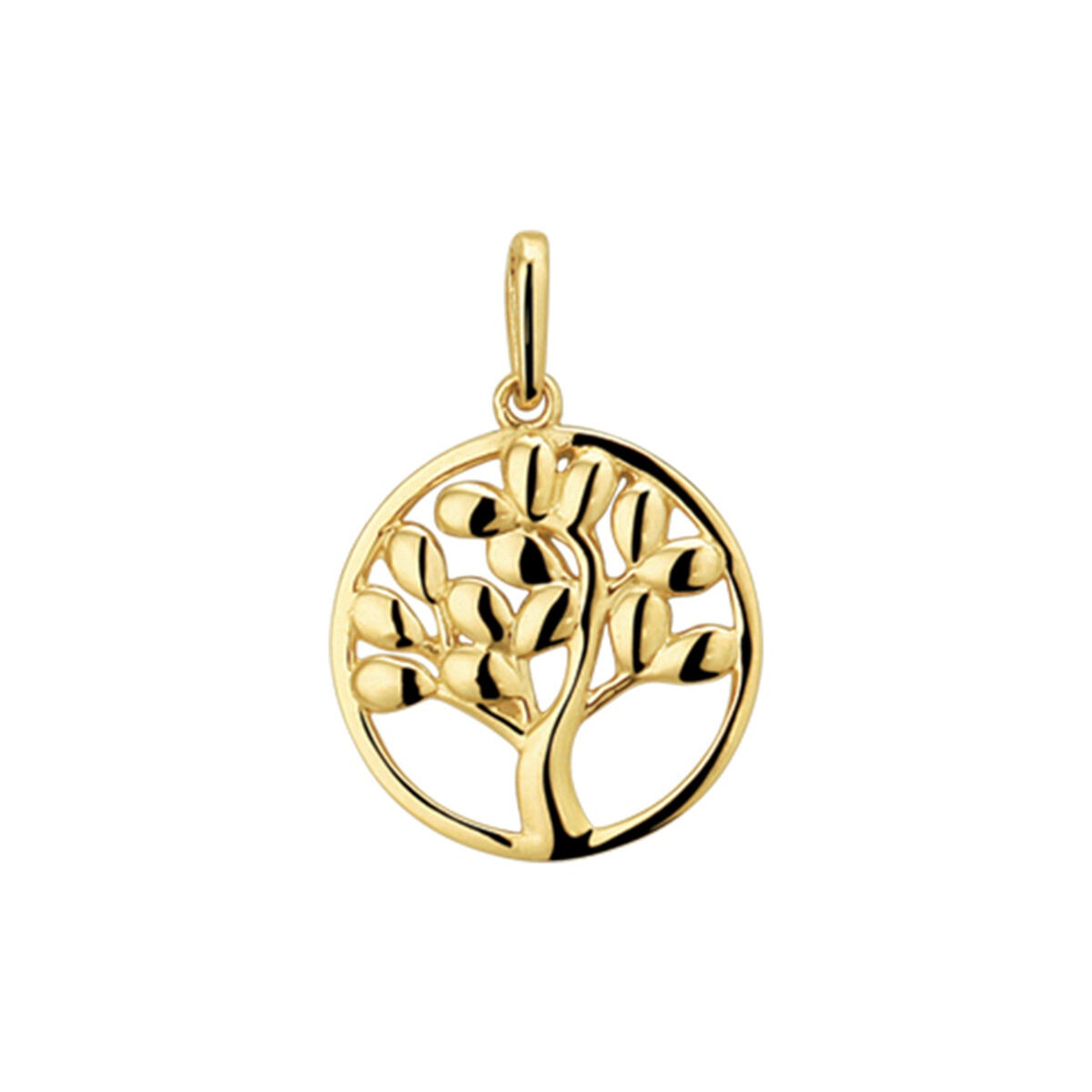 Colgante de árbol de la vida en oro amarillo de 9 quilates con diseño circular.