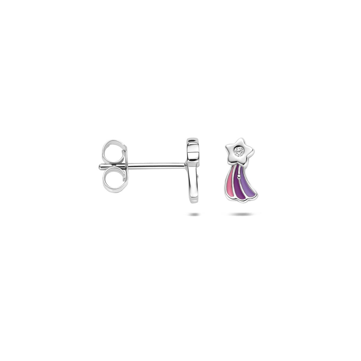 Pendientes infantiles de estrella caída de plata 925 con circonitas y esmalte