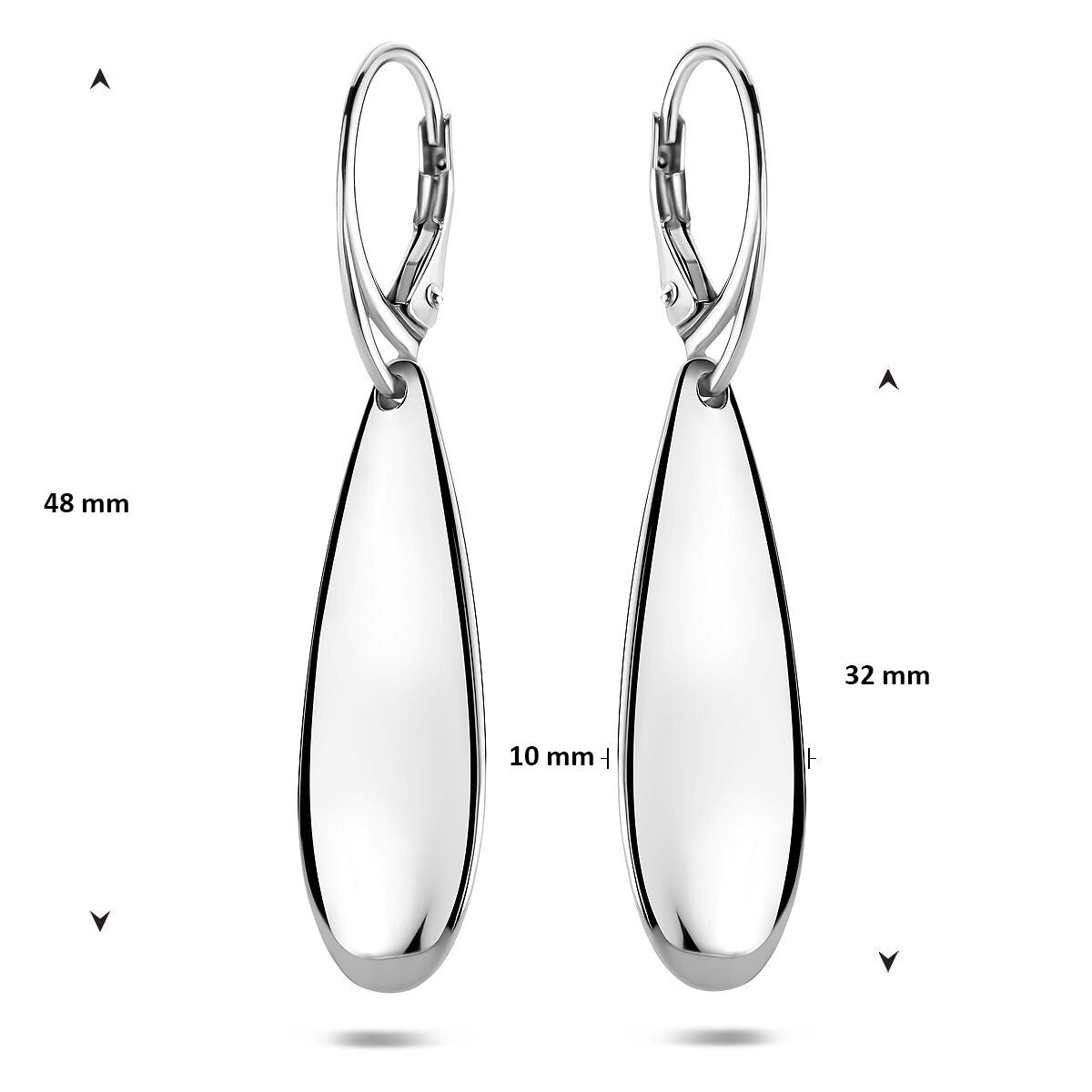 Pendientes de mujer de plata – diseño en forma de gota 48 mm
