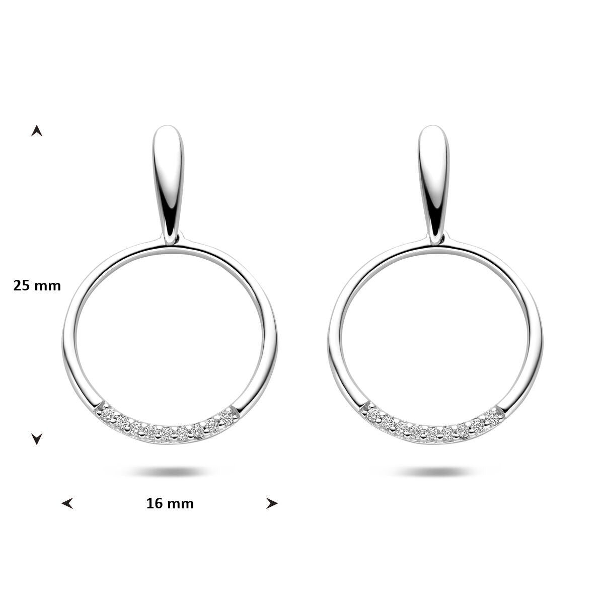 Pendientes de botón de plata con circonitas de mujer 25 mm