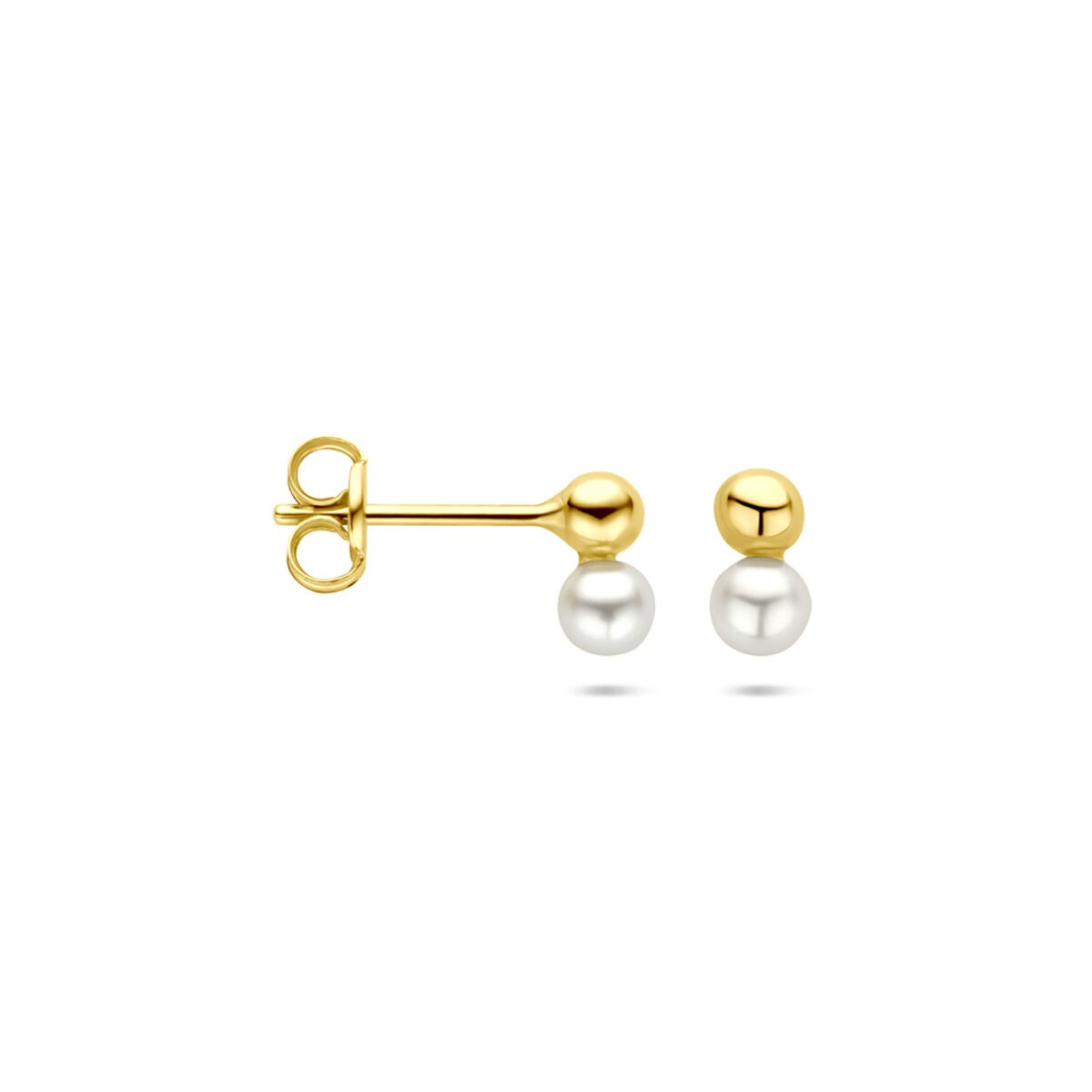 Pendientes de botón de oro amarillo con perla y bola – 6,5 mm