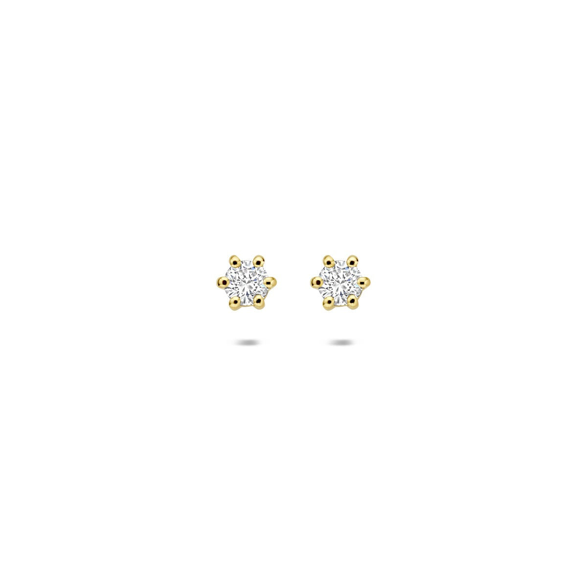 Pendientes de oro amarillo de 14k con diamante cultivado en laboratorio, en forma de flor.