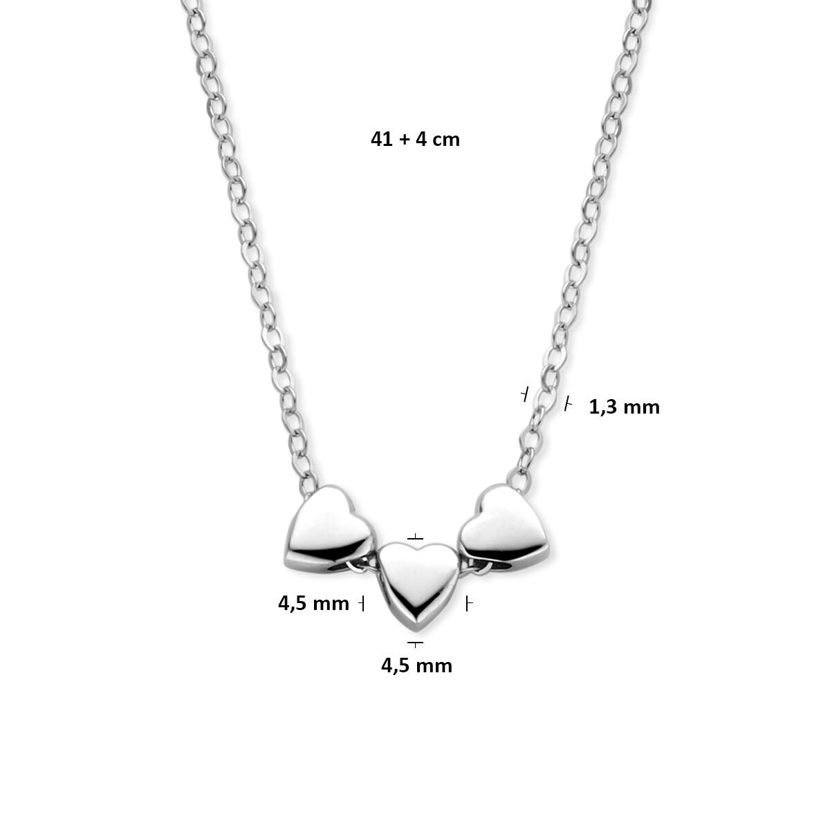 Collar de plata 925 rodiado con 3 corazones