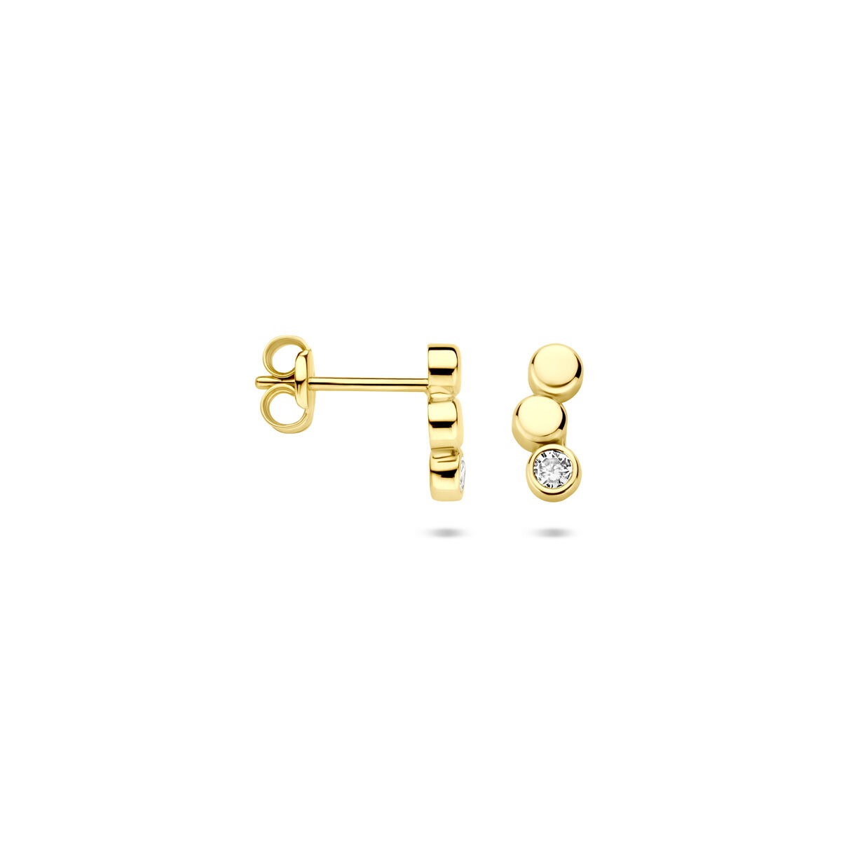 Pendientes de botón de oro amarillo con circonitas – 8,5 x 3,5 mm