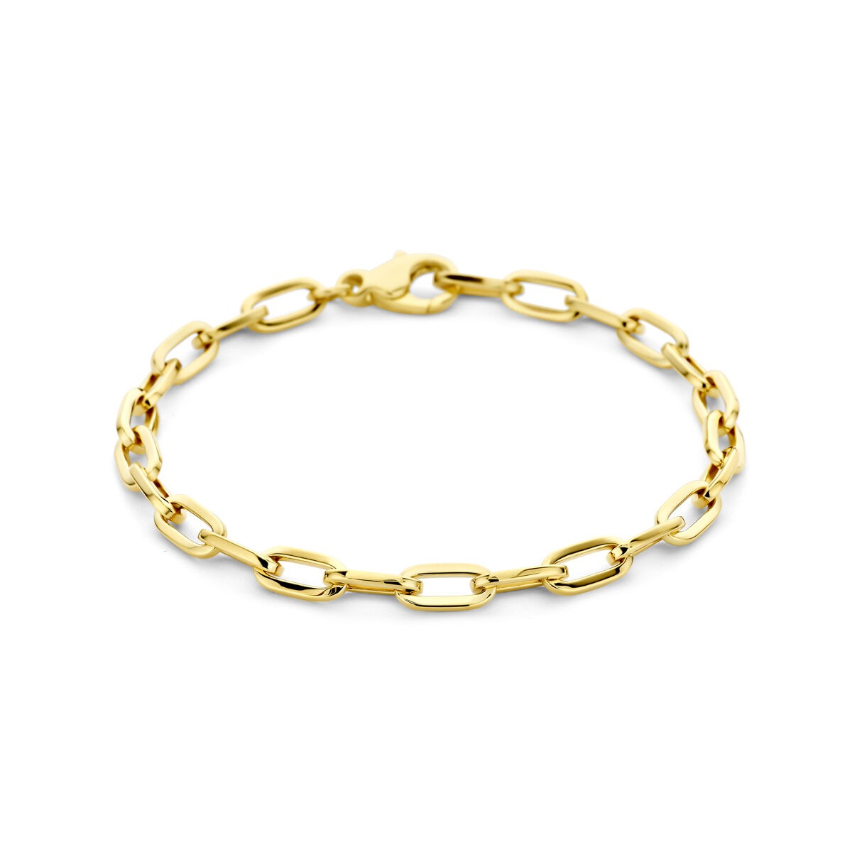 Pulsera de dama en oro amarillo de 14k con eslabones en forma de ancla.
