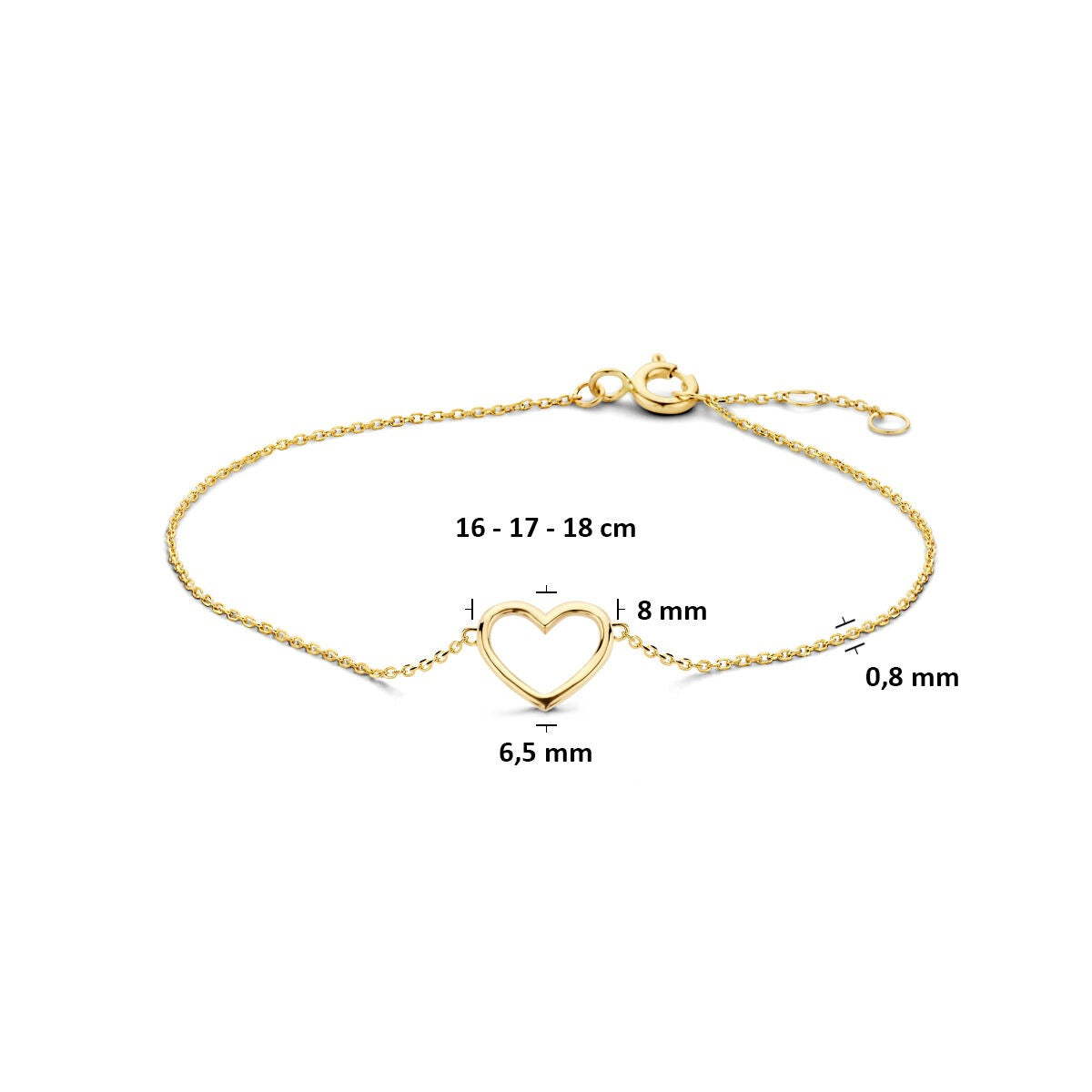pulsera chapada en oro amarillo con corazón – 16-18 cm