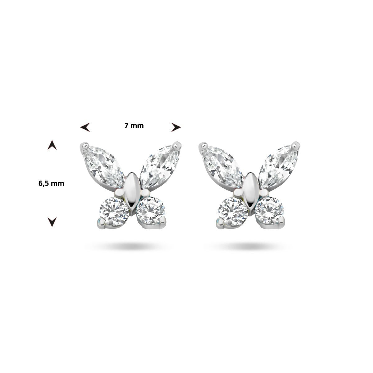 Pendientes de botón de mariposa de plata con circonitas – joyería infantil