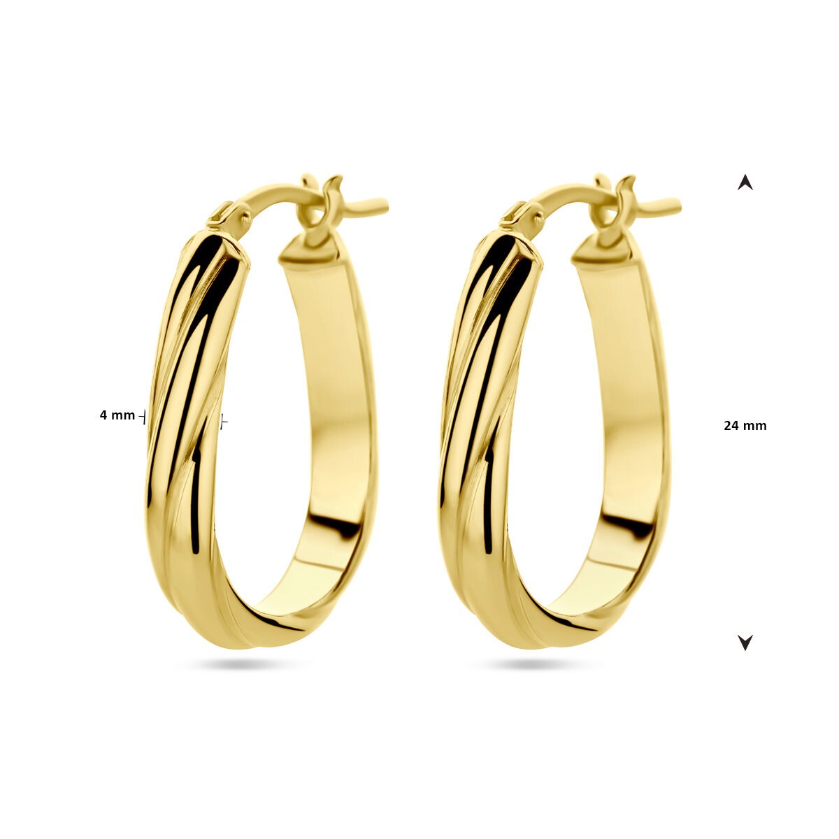 Aros chapados en oro de mujer – oro amarillo sobre plata 925, diseño trenzado 24 mm