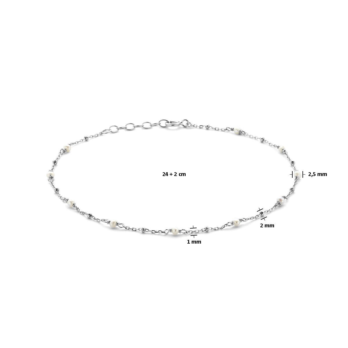 Pulsera de plata con perla blanca – plata 925 rodiada, 24–26 cm