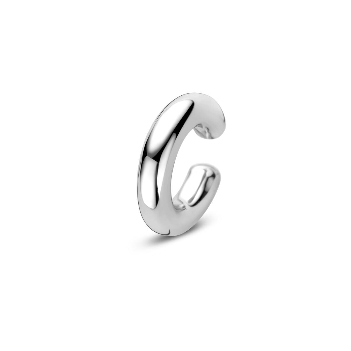 Ear cuff de plata 925 rodiada con diseño moderno y acabado brillante.