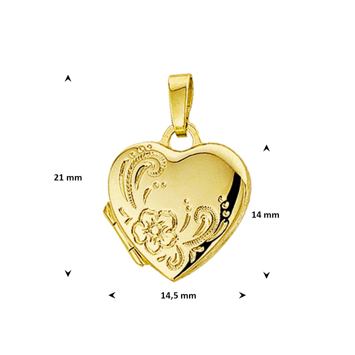 medallón de corazón en oro amarillo de 14k