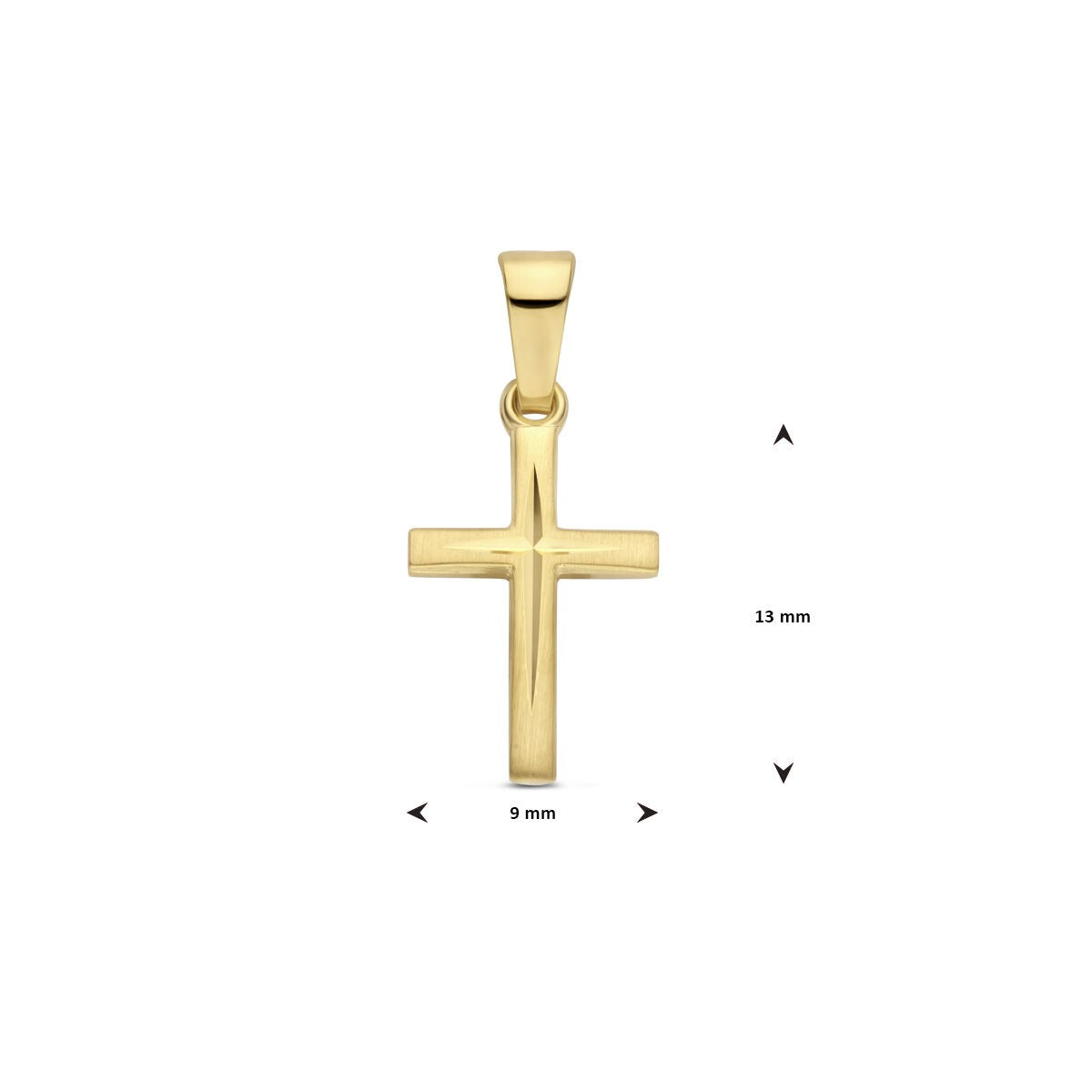 colgante de cruz en oro amarillo de 14k – acabado mate y diamantado