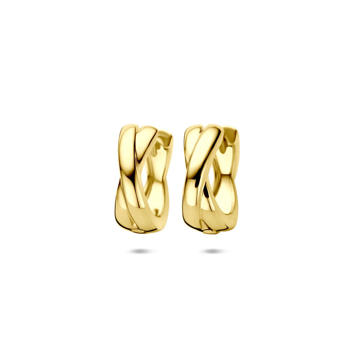 Pendientes de aro dorados con diseño entrelazado, de 15 x 5.5 mm.