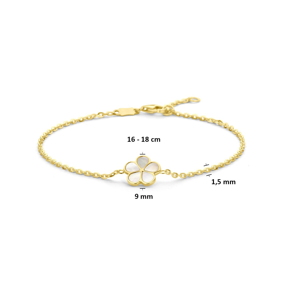 Pulsera de mujer de oro 14k con flor de nácar