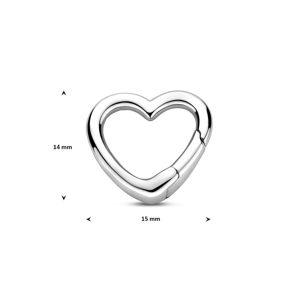 Conector en forma de corazón de plata rodiada