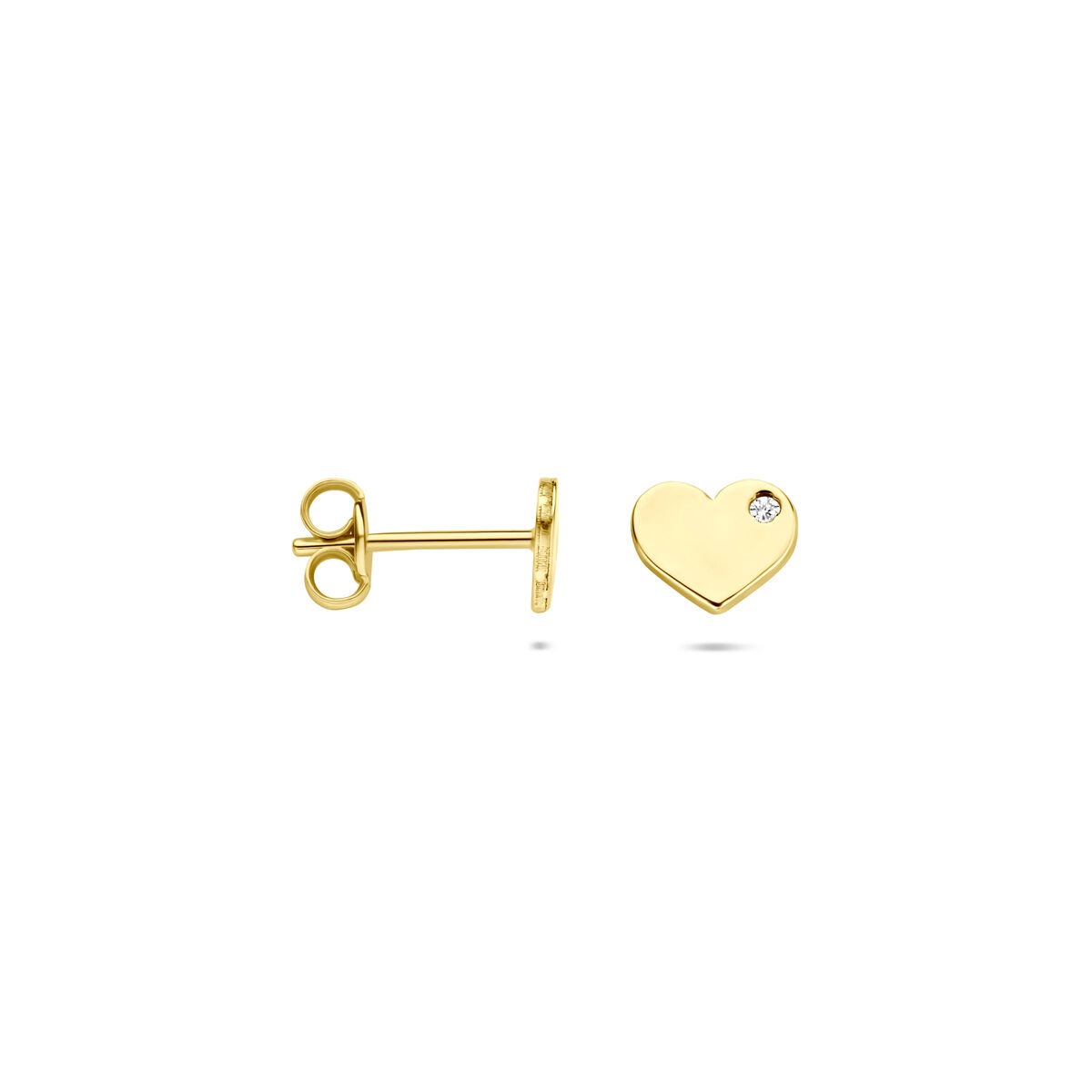 Pendientes de botón de oro amarillo con corazón y circonita – 5 x 6 mm