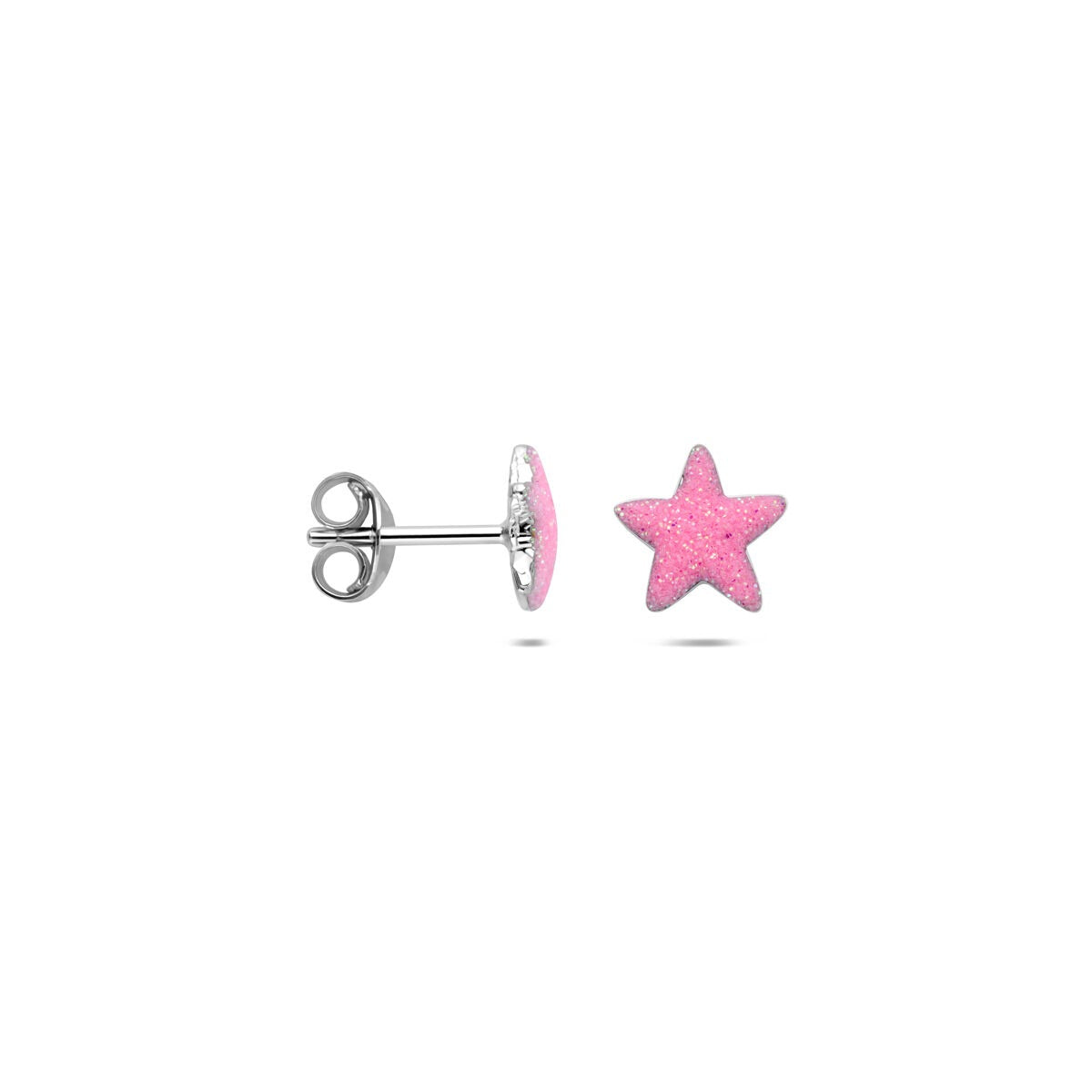 Pendientes infantiles de estrella de plata 925k con esmalte rosa chapado en rodio