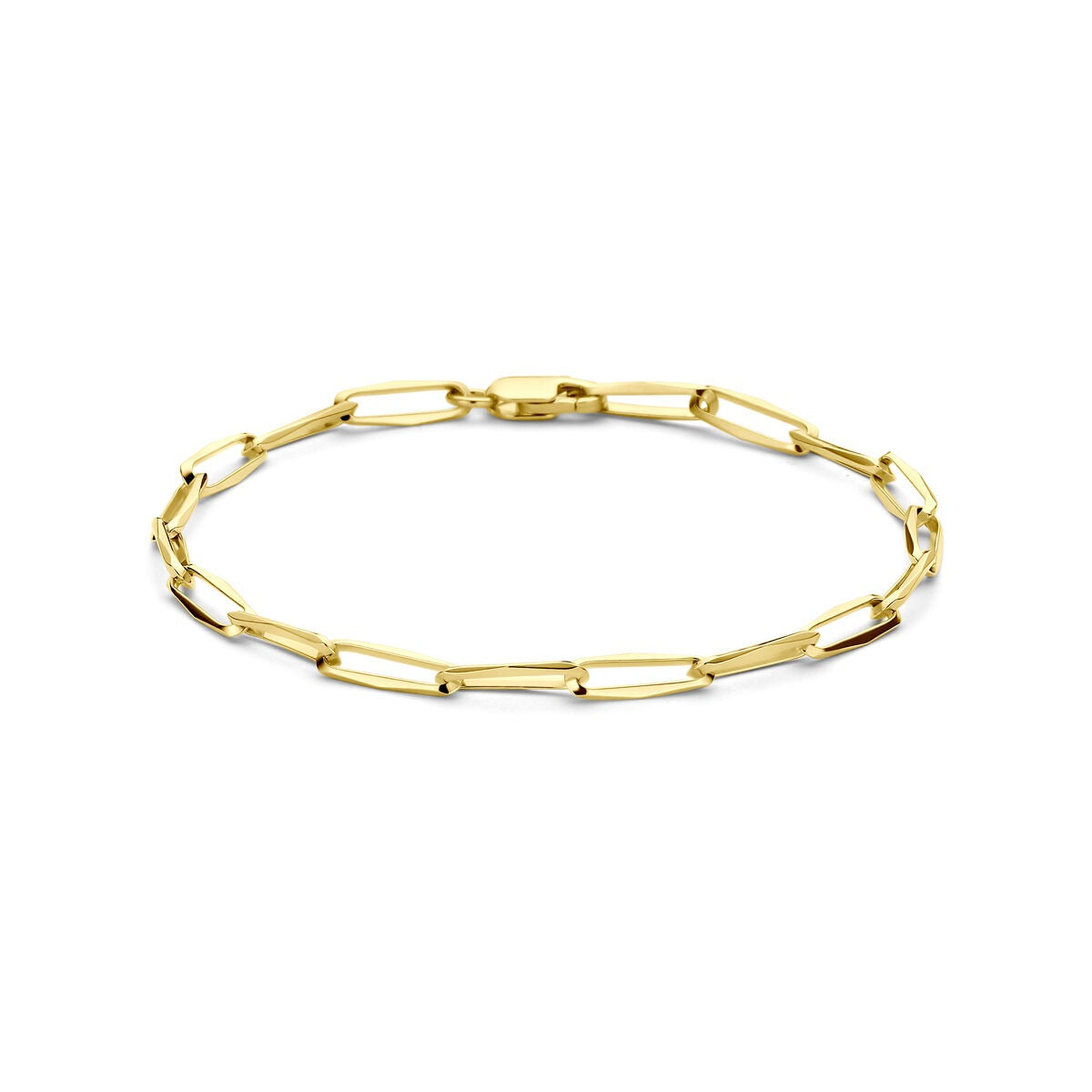Pulsera de oro amarillo de 14k con eslabones cerrados y diseño elegante.
