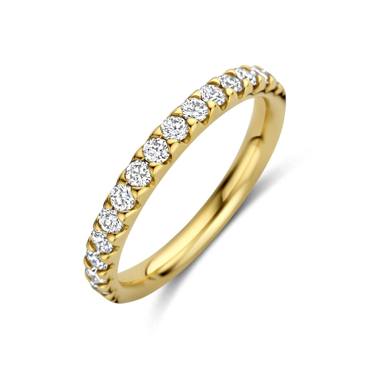 Anillo de dama de 14k en oro amarillo con diamantes lab-grown engastados.