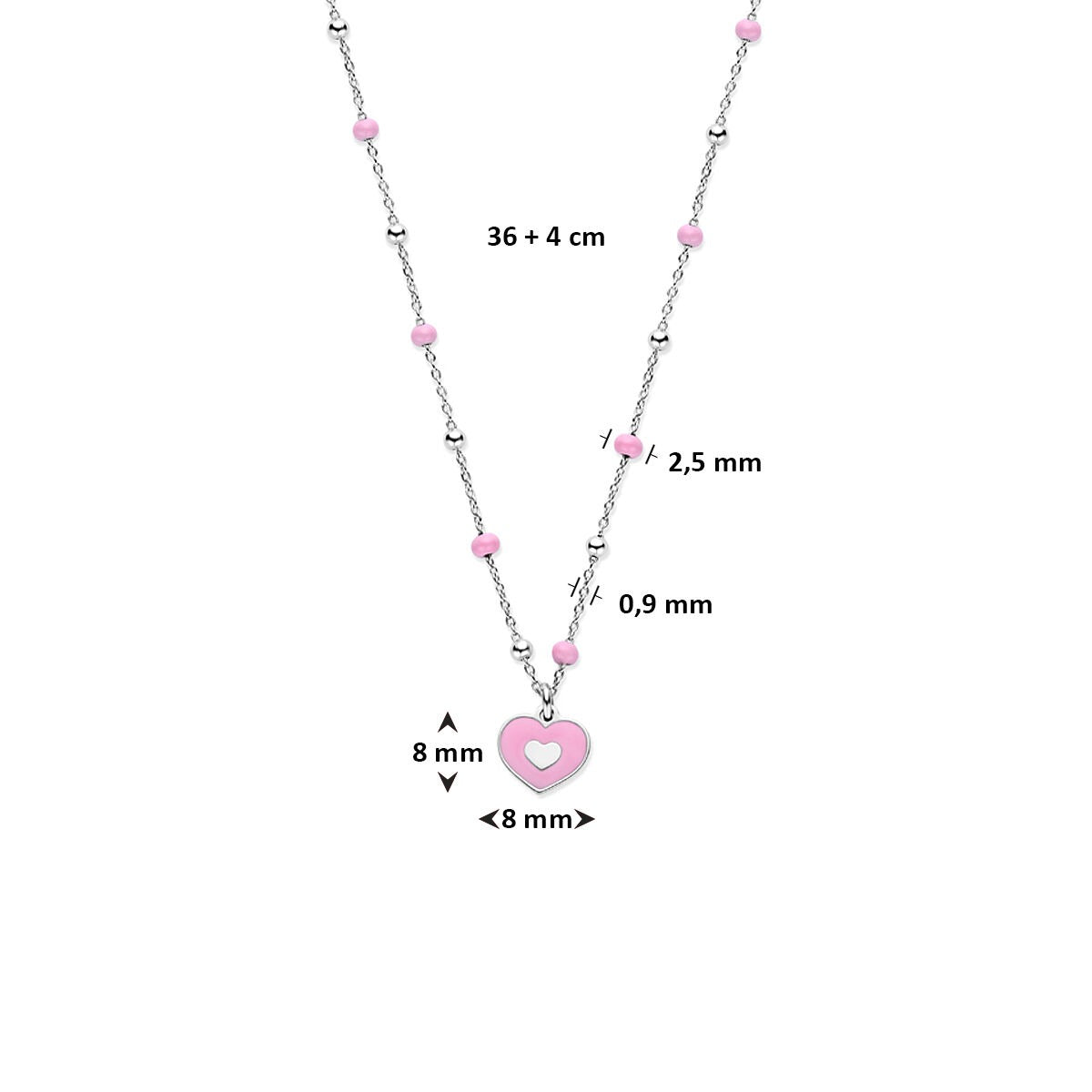 Collar de plata con corazón – Collar infantil chapado en rodio 36 + 4 cm