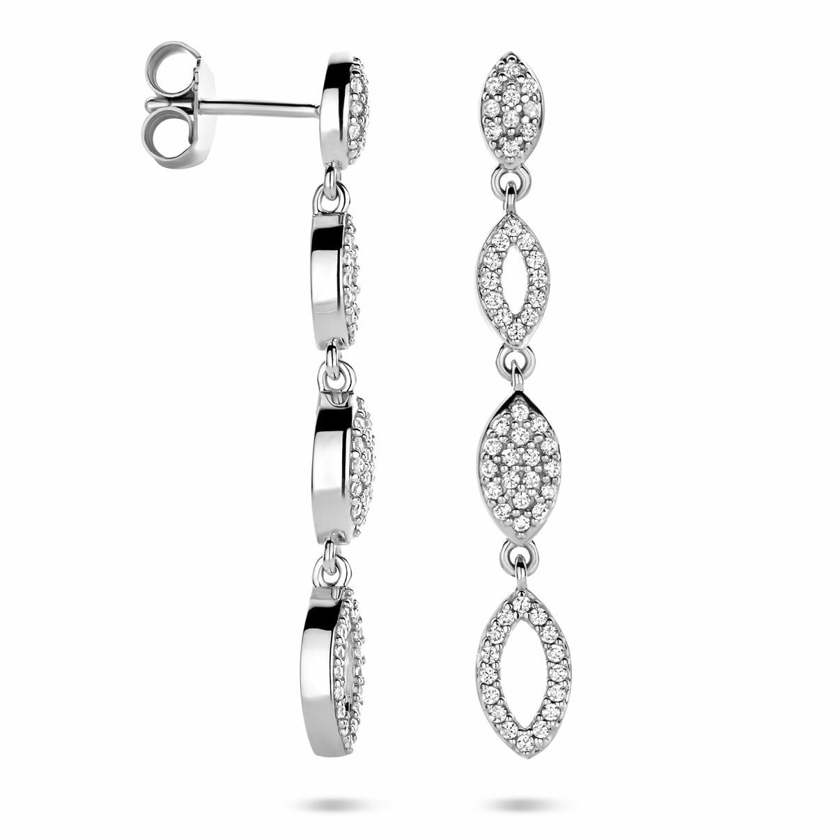 Pendientes de plata con circonitas – plata 925 rodiada, 39 mm