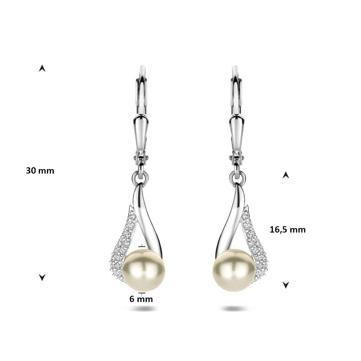 Pendientes de plata con perla y circonita – plata 925 rodiada 30 mm