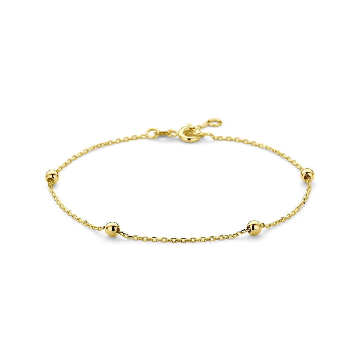 Pulsera de 9 quilates en color dorado con bolitas espaciadas a lo largo de la cadena.