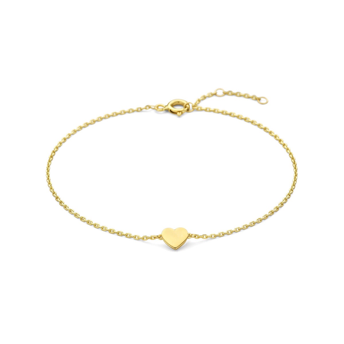Pulsera de oro amarillo de 14k con un colgante en forma de corazón.