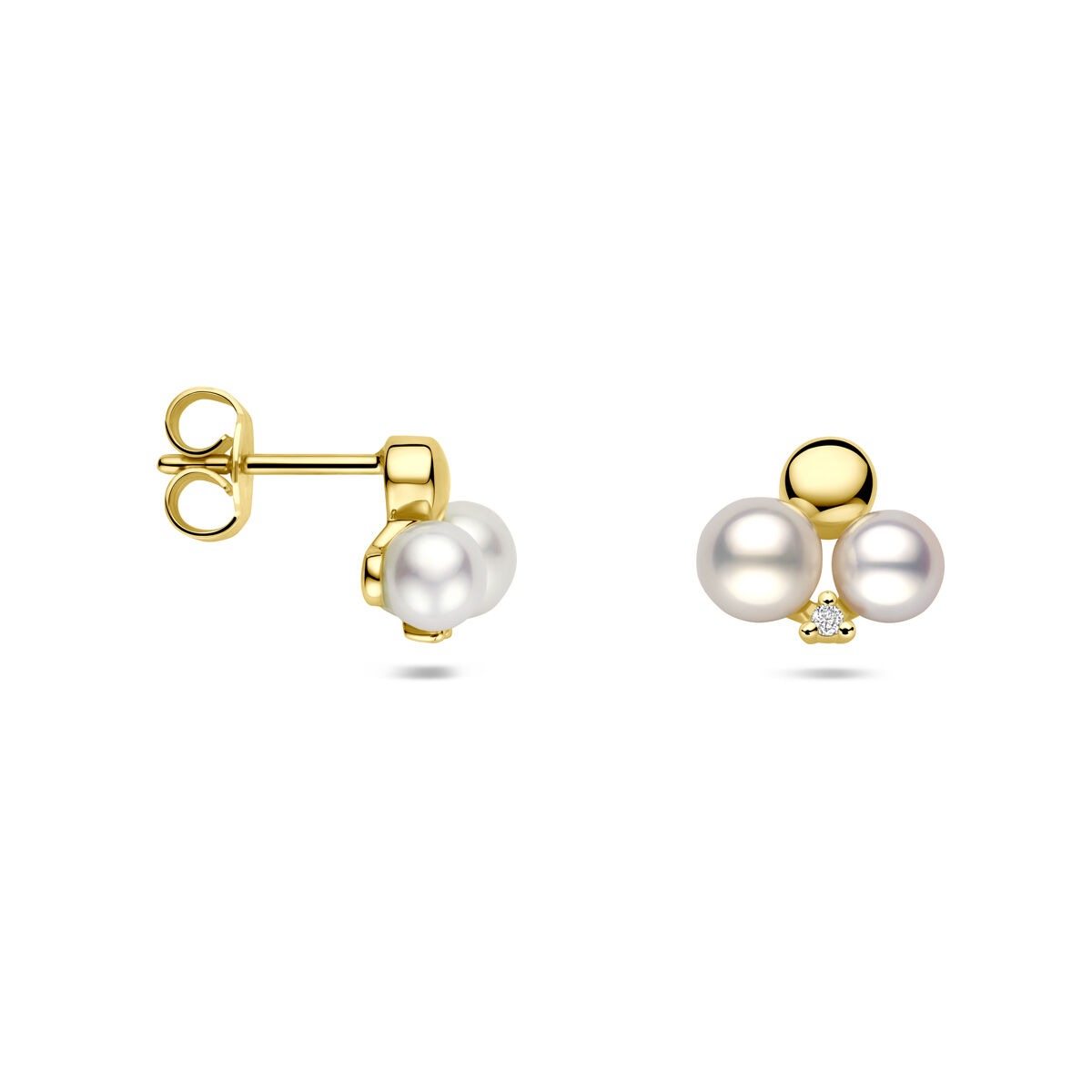 Pendientes de oro con perla y diamante – 14k pendientes de mujer 0.02ct (2x 0.01ct) h si 9 mm