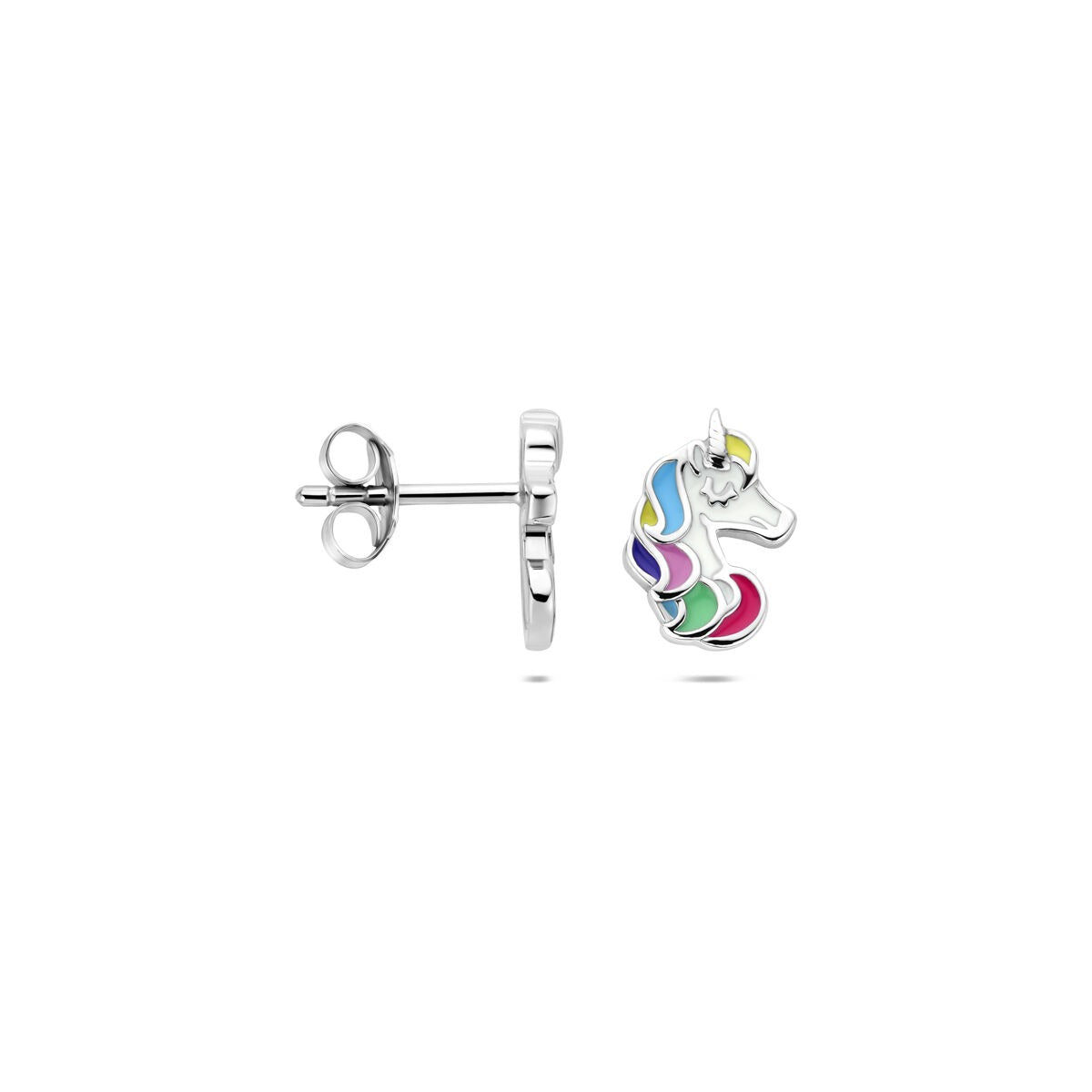 Pendientes de botón de plata - rodiados con esmalte de colores