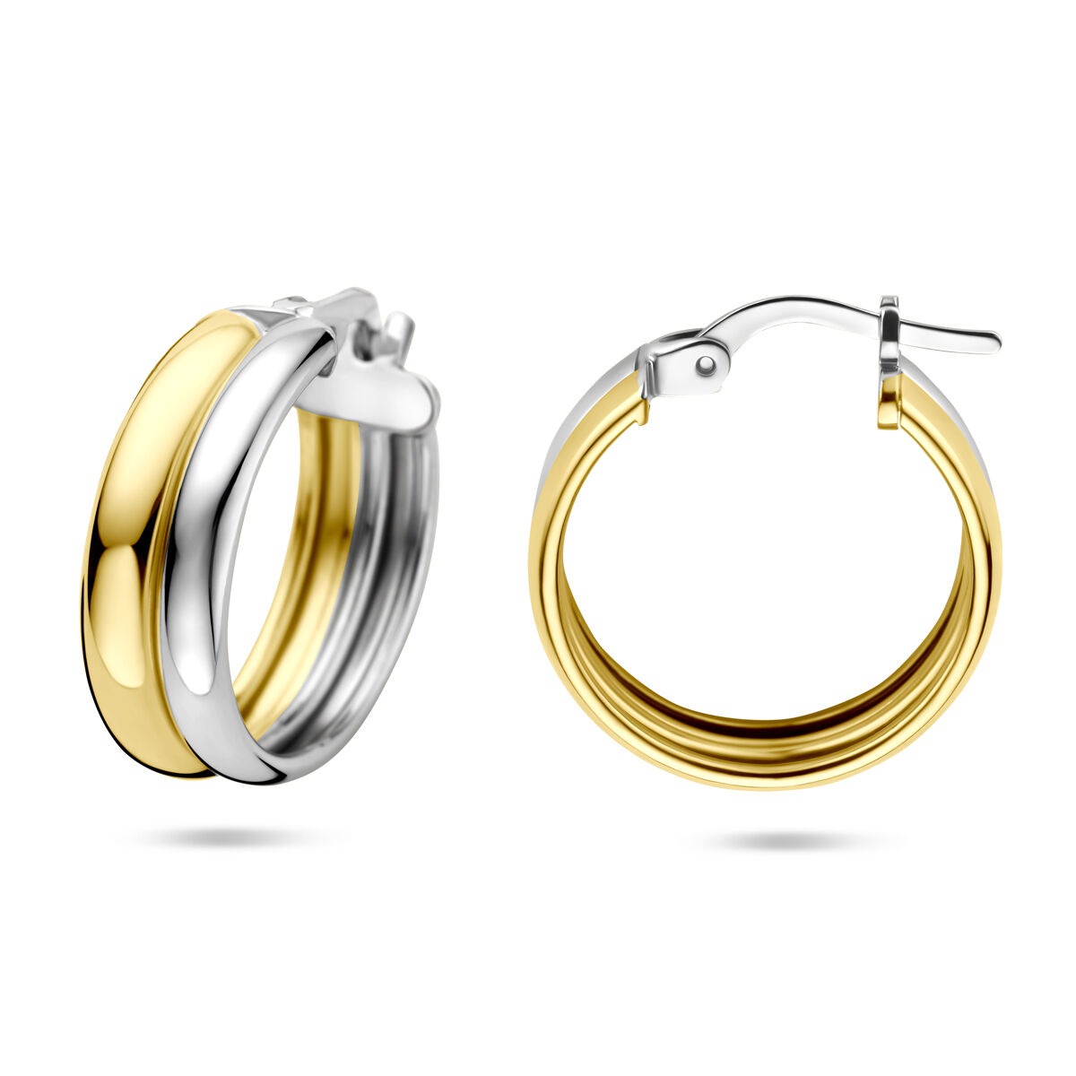 Aros bicolor de plata – chapado en oro y rodiado en plata 925, 18x6 mm