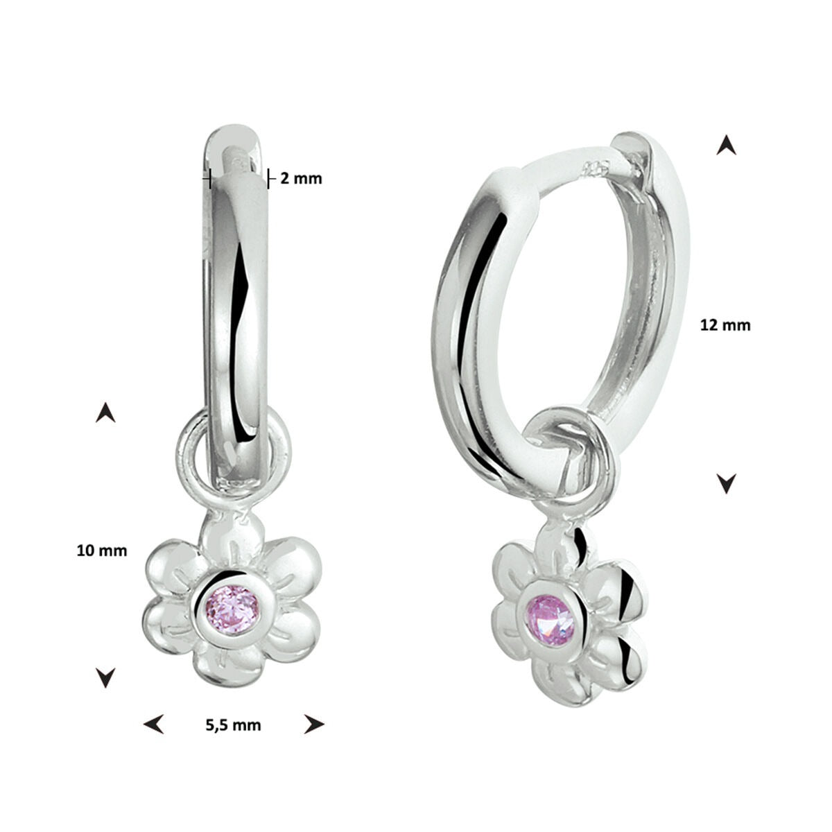 Pendientes infantiles de plata – con colgante de flor y circonita rosa