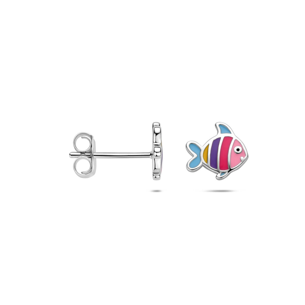 Pendientes infantiles de plata 925 con forma de pez y esmalte chapado en oro.