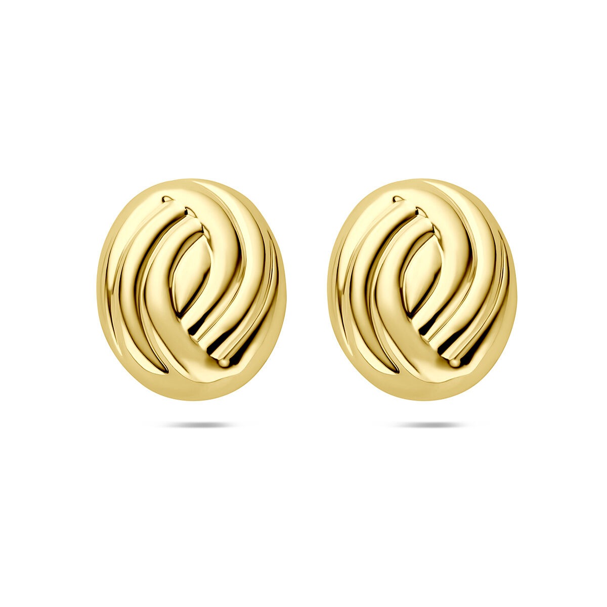 Pendientes de oro amarillo con diseño ondulado y acabado brillante.