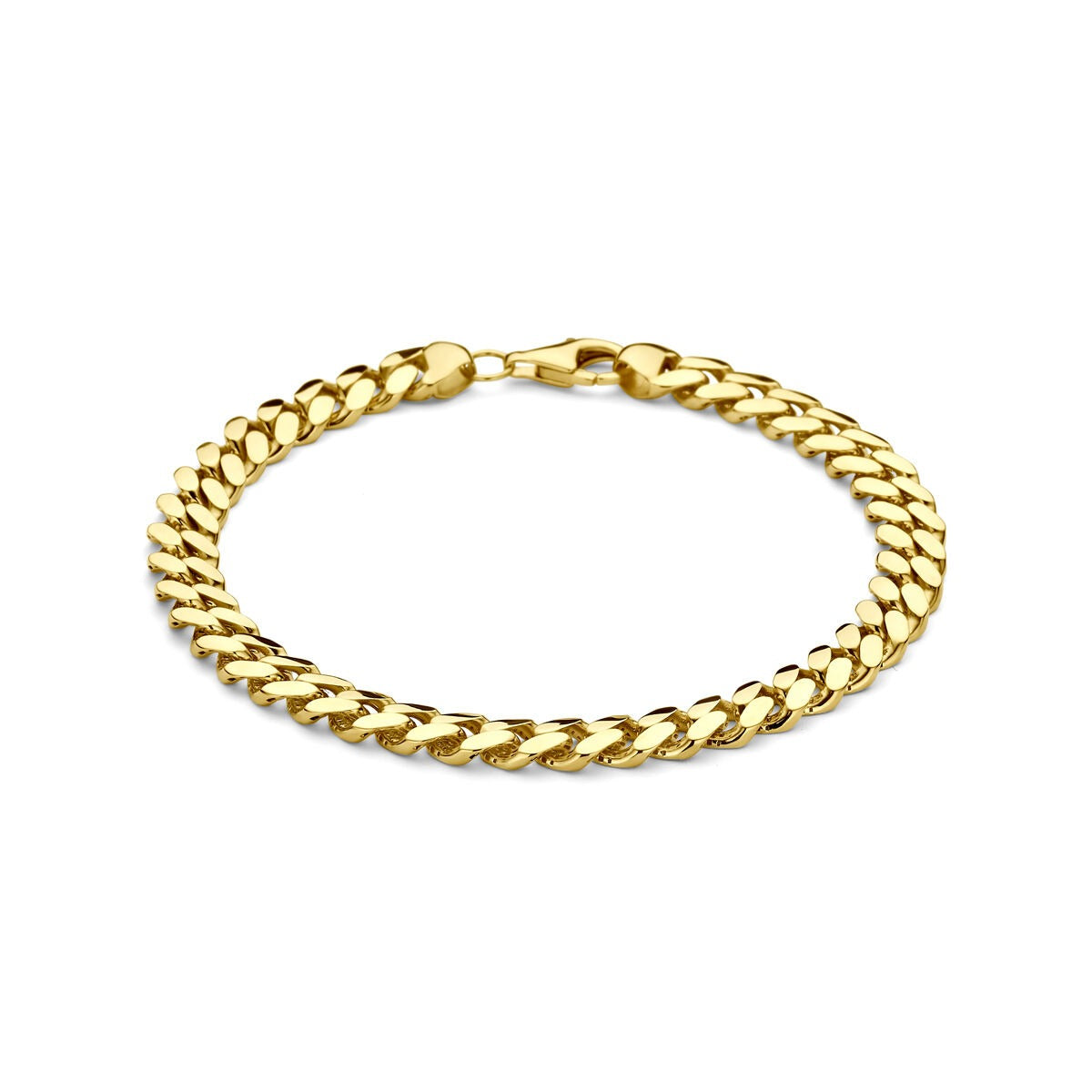 Pulsera de hombre gourmet de 14k en color dorado con eslabones entrelazados.