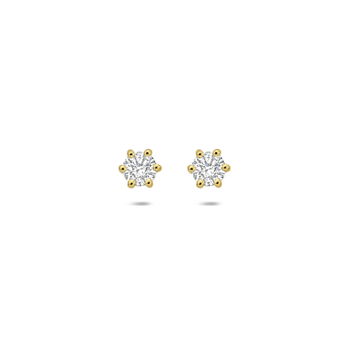 Pendientes de oro amarillo de 14k con diamantes cultivados en laboratorio en forma de flor.